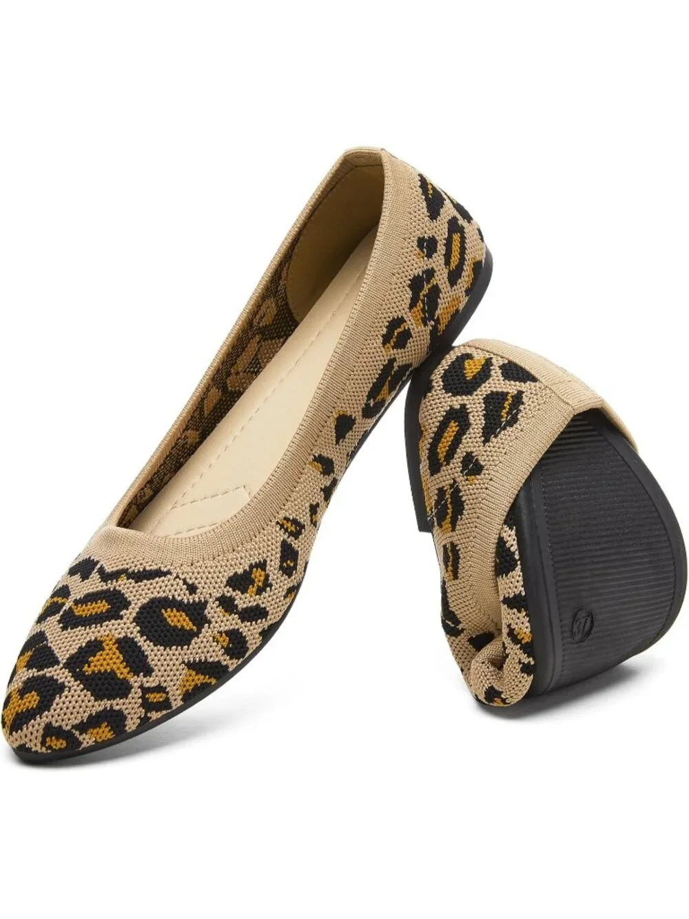 Women’s Leopard Ballet Flats Comfortable Mesh Pointed Toe Slip On Dress Shoes